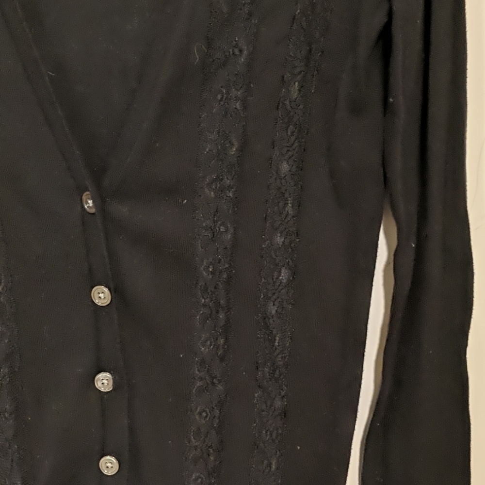 DKNY black buttoned cardigan with decorative lace - Picture 3 of 5